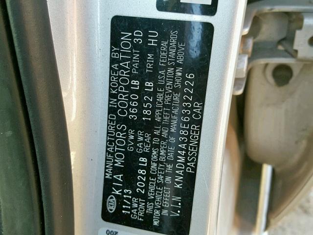 KNADM4A38E6332226 - 2014 KIA RIO LX GRAY photo 10