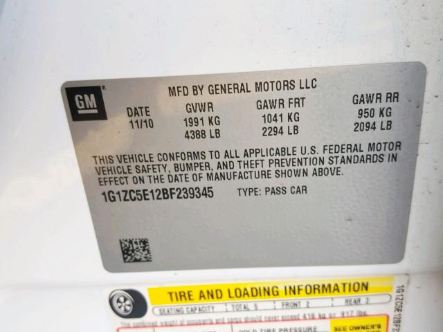 1G1ZC5E12BF239345 - 2011 CHEVROLET MALIBU 1LT თეთრი ფოტო 10