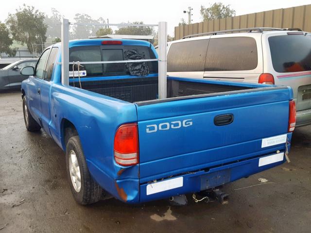 1B7GL22XXWS586666 - 1998 DODGE DAKOTA BLUE photo 3