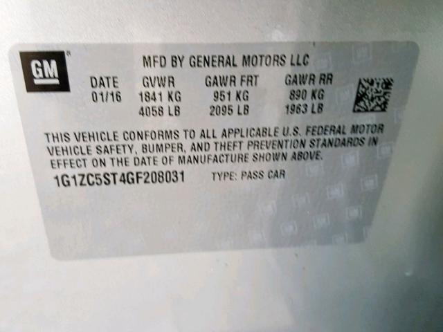 1G1ZC5ST4GF208031 - 2016 CHEVROLET MALIBU LS SILVER photo 10