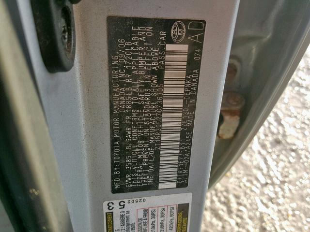 2T1BR30E27C736305 - 2007 TOYOTA COROLLA CE SILVER photo 10