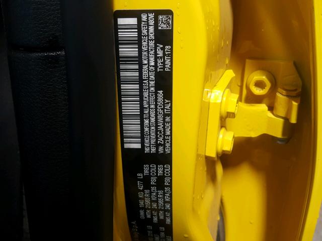 ZACCJAAW8GPD58664 - 2016 JEEP RENEGADE S YELLOW photo 10