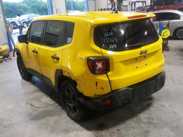 ZACCJAAW8GPD58664 - 2016 JEEP RENEGADE S YELLOW photo 3