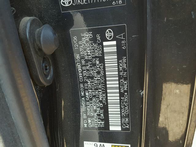 JTKDE177170198943 - 2007 TOYOTA SCION TC შავი ფოტო 10