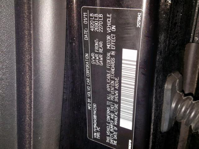 YV1940AS8B1145290 - 2011 VOLVO S80 3.2 BLACK photo 10