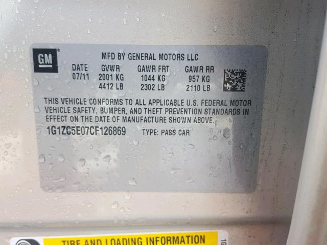 1G1ZC5E07CF126869 - 2012 CHEVROLET MALIBU 1LT TAN photo 10