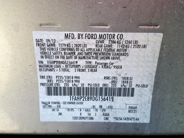 1FAHP2E89DG156419 - 2013 FORD TAURUS SEL SILVER photo 10