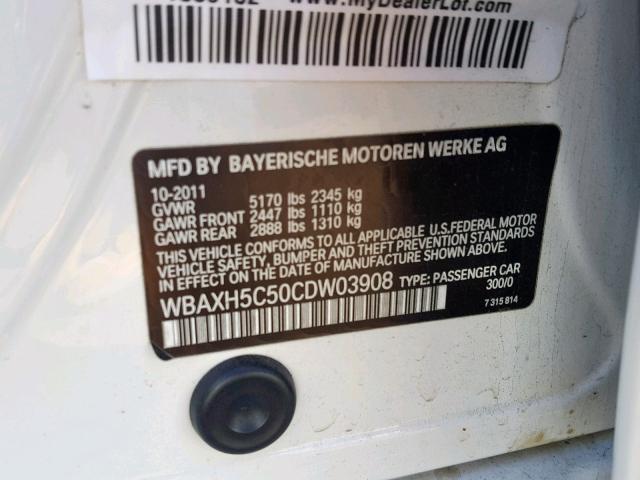 WBAXH5C50CDW03908 - 2012 BMW 528 XI WHITE photo 10