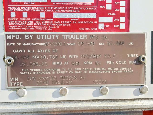 1UYVS2533FU235834 - 2015 UTILITY TRAILER WHITE photo 10