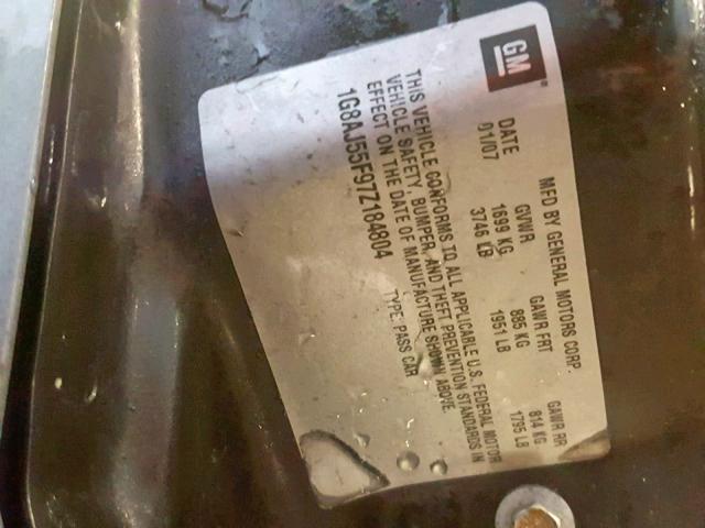 1G8AJ55F97Z184804 - 2007 SATURN ION LEVEL GRAY photo 10