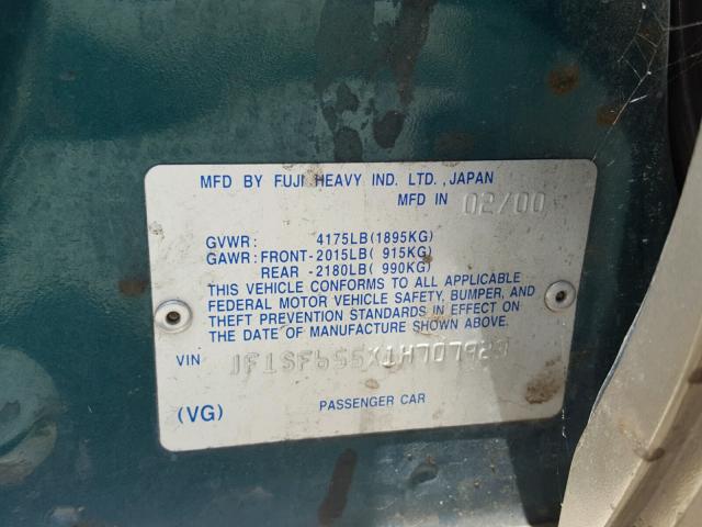 JF1SF655X1H707923 - 2001 SUBARU FORESTER S GREEN photo 10