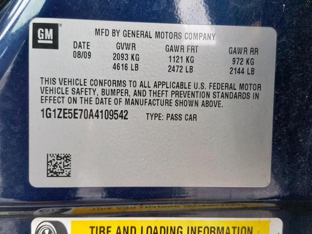 1G1ZE5E70A4109542 - 2010 CHEVROLET MALIBU LTZ 蓝色 照片 10