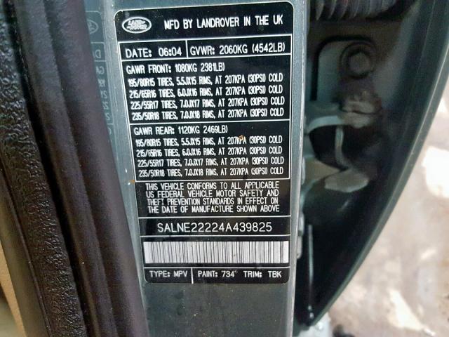 SALNE22224A439825 - 2004 LAND ROVER FREELANDER GREEN photo 10