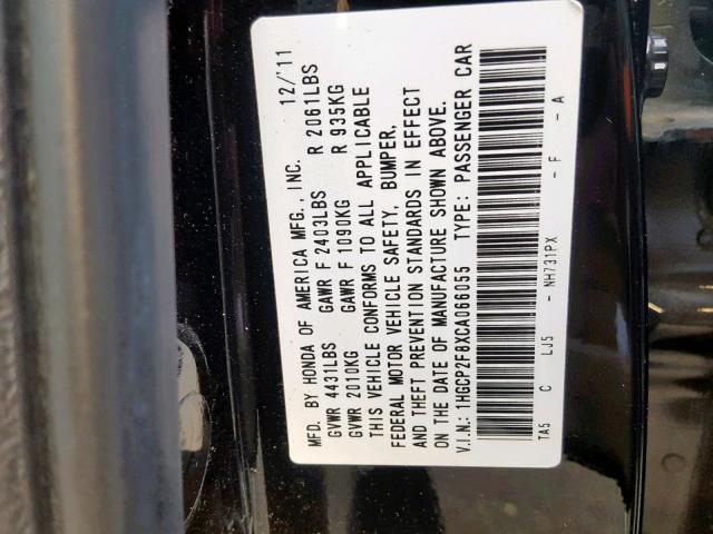 1HGCP2F8XCA066055 - 2012 HONDA ACCORD EXL BLACK photo 10