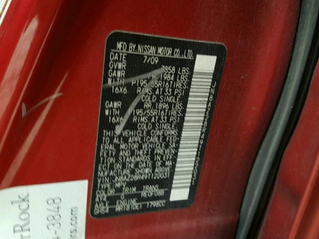 JN8AZ28R49T122031 - 2009 NISSAN CUBE BASE RED photo 10