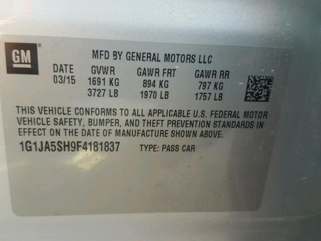 1G1JA5SH9F4181837 - 2015 CHEVROLET SONIC LS SILVER photo 10