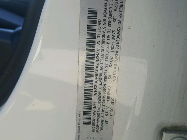 3VW2K7AJ3BM062248 - 2011 VOLKSWAGEN JETTA BASE WHITE photo 10