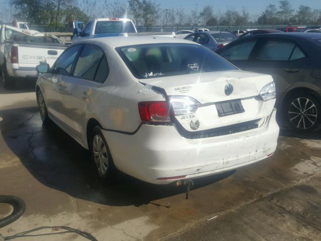 3VW2K7AJ3BM062248 - 2011 VOLKSWAGEN JETTA BASE WHITE photo 3