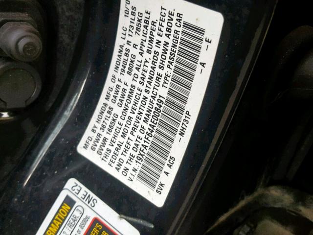 19XFA1F64AE008491 - 2010 HONDA CIVIC LX-S أسود صورة 10