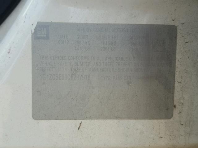 1G1ZC5E00CF297916 - 2012 CHEVROLET MALIBU 1LT WHITE photo 10