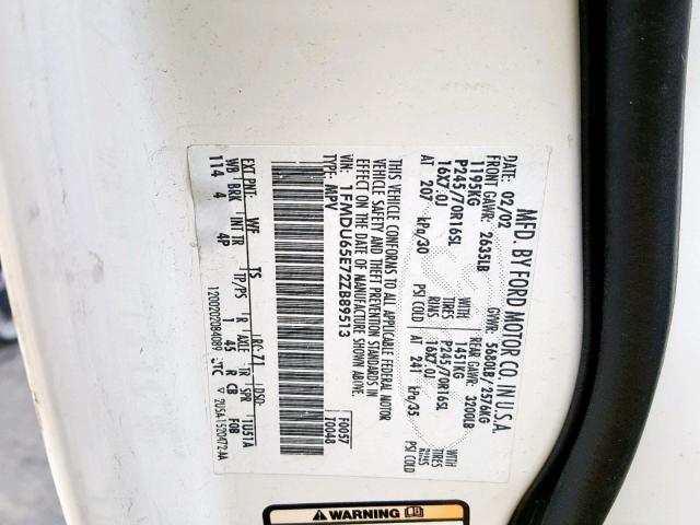 1FMDU65E72ZB89513 - 2002 FORD EXPLORER L CREAM photo 10