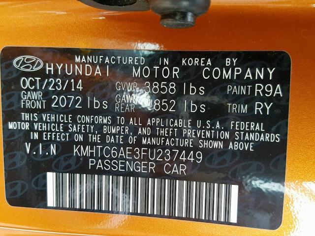 KMHTC6AE3FU237449 - 2015 HYUNDAI VELOSTER T ORANGE photo 10