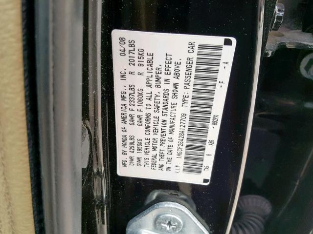 1HGCP26428A127709 - 2008 HONDA ACCORD LXP BLACK photo 10