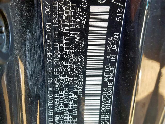 JTKDE3B74A0321094 - 2010 TOYOTA SCION TC გრაფიტი ფოტო 10