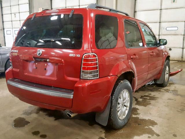 4M2YU91137KJ02999 - 2007 MERCURY MARINER LU RED photo 4