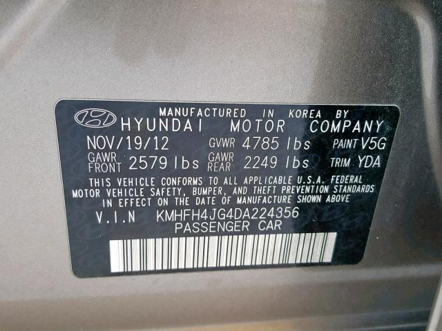 KMHFH4JG4DA224356 - 2013 HYUNDAI AZERA GLS TAN photo 10