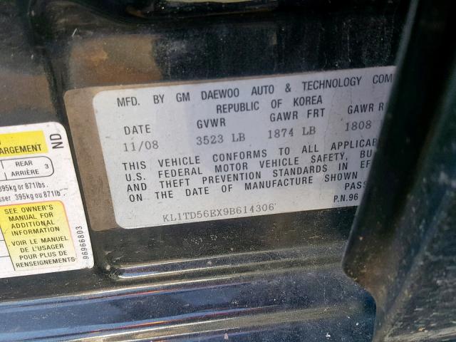 KL1TD56EX9B614306 - 2009 CHEVROLET AVEO LS BLACK photo 10