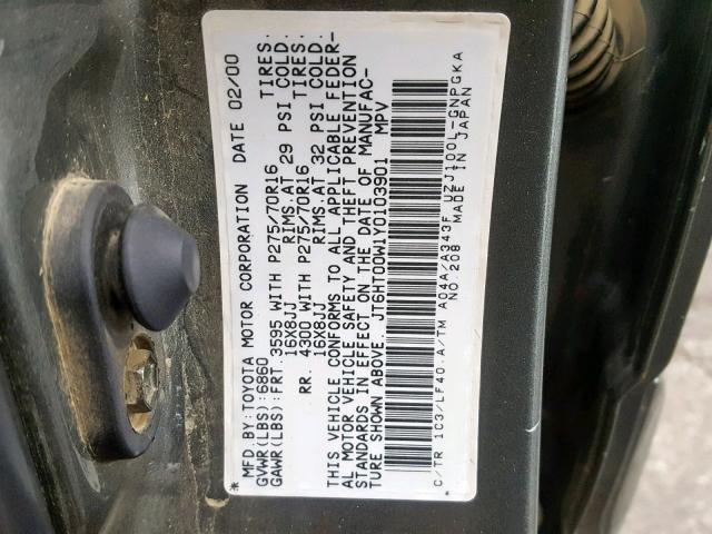 JT6HT00W1Y0103901 - 2000 LEXUS LX 470 GRAY photo 10