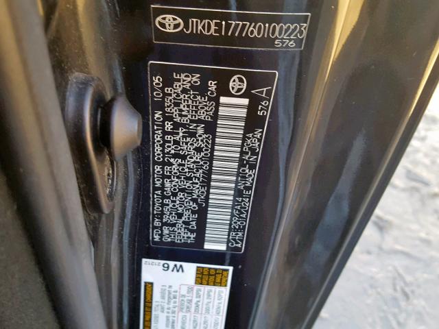 JTKDE177760100223 - 2006 TOYOTA SCION TC 黑色 照片 10