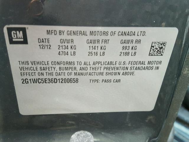 2G1WC5E36D1200658 - 2013 CHEVROLET IMPALA LTZ CHARCOAL photo 10