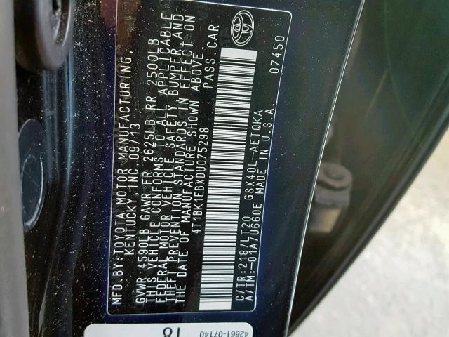 4T1BK1EBXDU075298 - 2013 TOYOTA AVALON BAS Noir photo 10