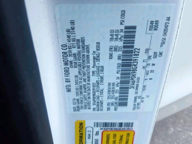 3FA6P0K98GR391822 - 2016 FORD FUSION TIT WHITE photo 10