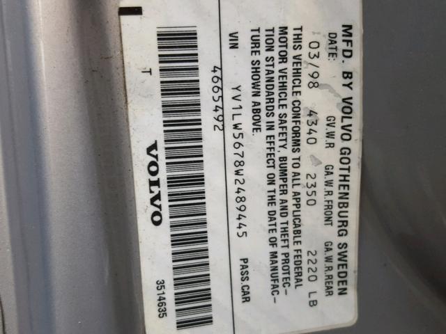 YV1LW5678W2489445 - 1998 VOLVO V70 GLT SILVER photo 10