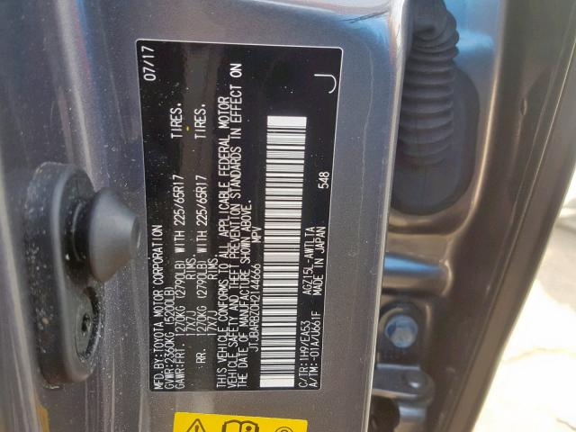 JTJBARBZ0H2144666 - 2017 LEXUS NX 200T GRAY photo 10