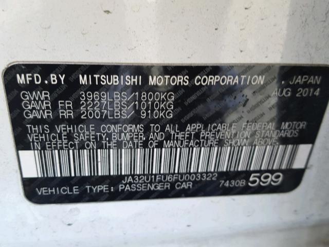 JA32U1FU6FU003322 - 2015 MITSUBISHI LANCER DE WHITE photo 10