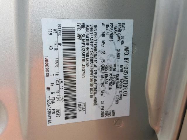 5LMFU28576LJ20761 - 2006 LINCOLN NAVIGATOR 银色 照片 10