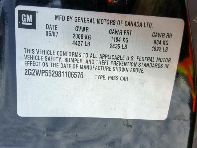 2G2WP552981106576 - 2008 PONTIAC GRAND PRIX BLACK photo 10