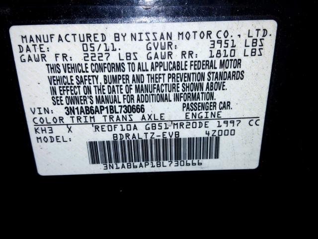 3N1AB6AP1BL730666 - 2011 NISSAN SENTRA 2.0 BLACK photo 10