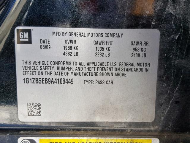 1G1ZB5EB9A4108449 - 2010 CHEVROLET MALIBU LS BLACK photo 10