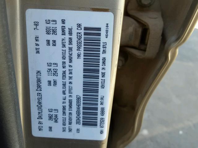 2B3HD46RX4H699967 - 2004 DODGE INTREPID S 金色 照片 10