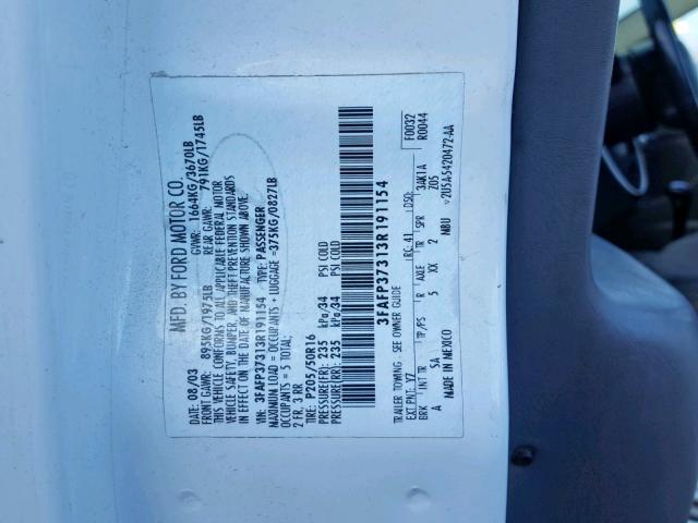 3FAFP37313R191154 - 2003 FORD FOCUS ZX5 WHITE photo 10