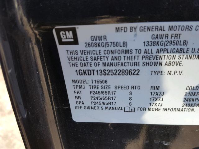 1GKDT13S252289622 - 2005 GMC ENVOY CHARCOAL photo 10