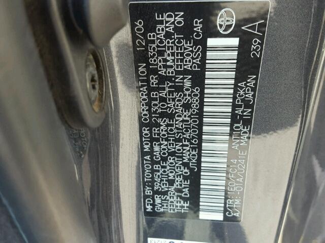 JTKDE167070198806 - 2007 TOYOTA SCION TC CHARCOAL photo 10