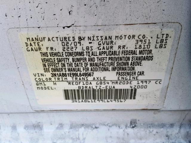 3N1AB61E99L649567 - 2009 NISSAN SENTRA 2.0 WHITE photo 10