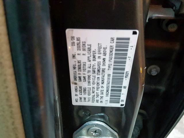 1HGCM66507A019189 - 2007 HONDA ACCORD EX BROWN photo 10