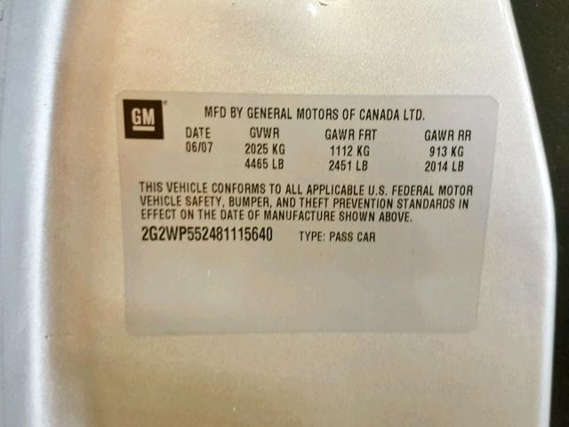 2G2WP552481115640 - 2008 PONTIAC GRAND PRIX SILVER photo 10